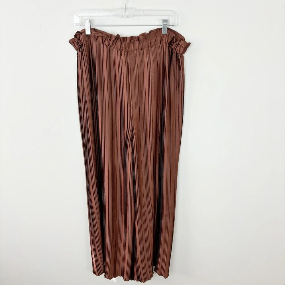Anthropologie High Waisted Plissé Wide Leg Pants Brown Size XL - Picture 9 of 9